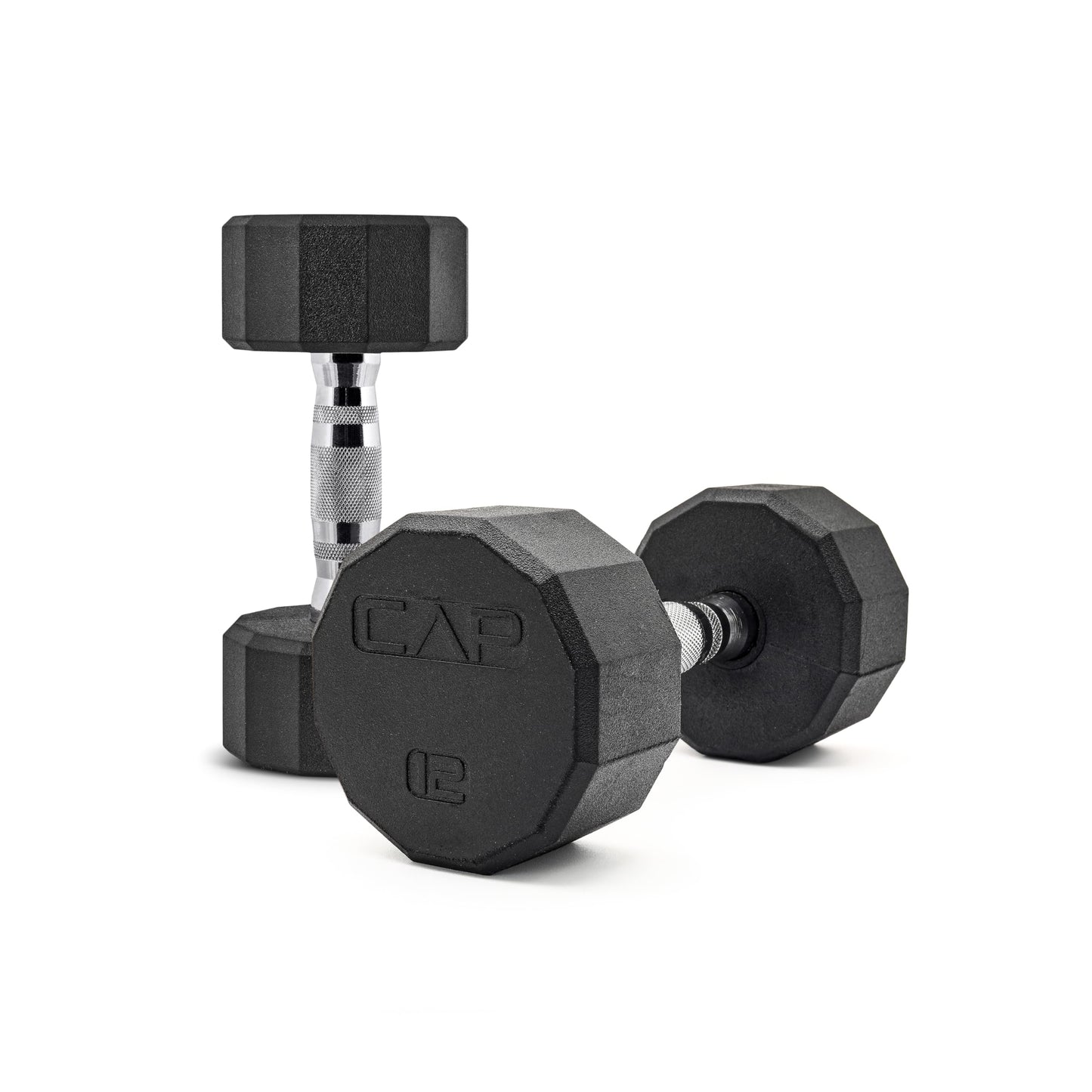 CAP 12 LB 12-Sided Rubber Coated Dumbbell Weight, Rubber Hand Weights for Home Gym Strength Training, Chrome Handle, Pair