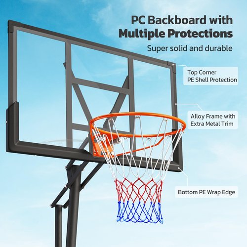 Yohood Basketball Hoop Outdoor Portable, 10ft Quickly Adjustable Basketball Goal System with 44 Inch PC Backboard & Wheels for Court/Backyard/Driveway
