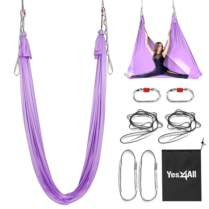 Yes4All Yoga Aerial Hammock Silk Swing Kit - 5m, 660 lb Capacity, Lavender Variation