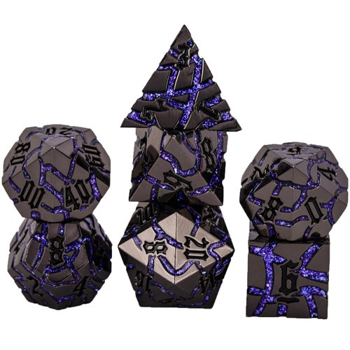 DND Crack Stripe Dice,Metallic Glitter Dice Set with Gift Box,Metal Polyhedral D&D Dice for Role Playing Game