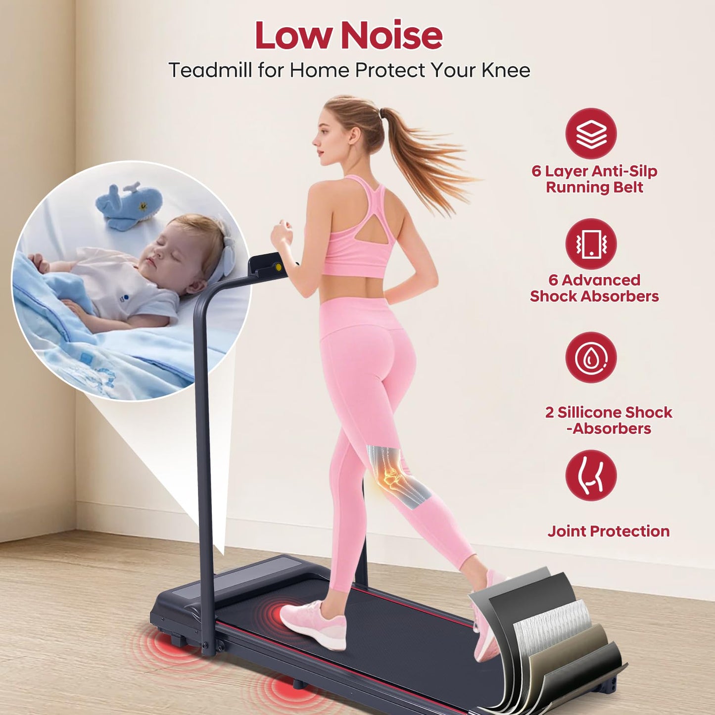 Small Treadmill with Handle Bar Incline Portable Walking Pad for Home