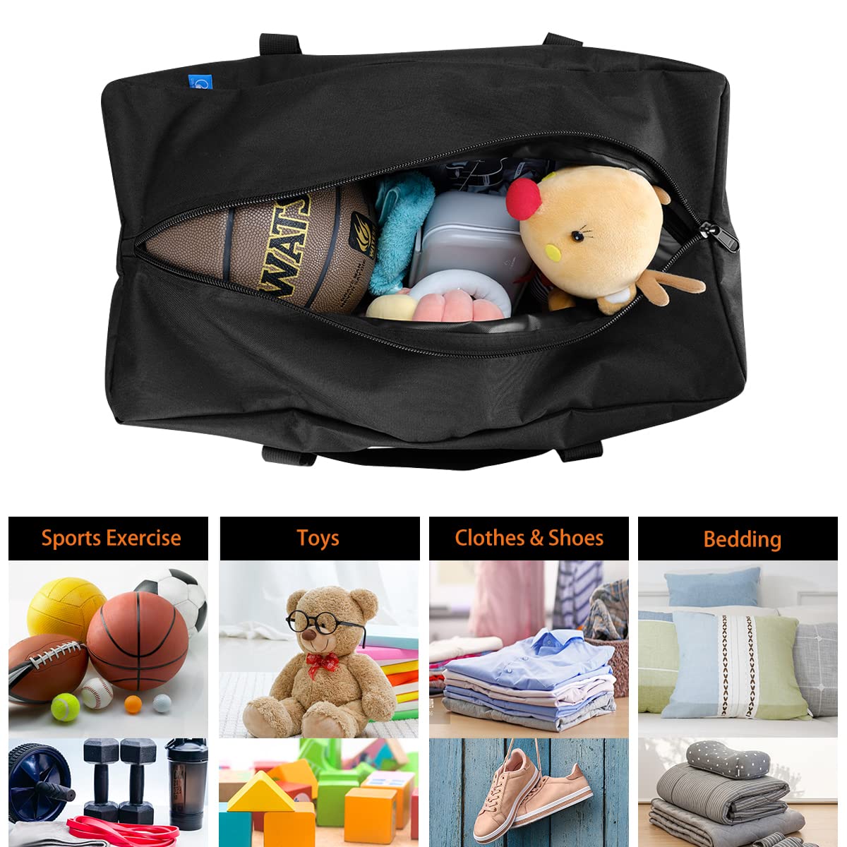 Sports Duffle Bag - Extra Large Travel Duffel Luggage Bag with Upgrade Zipper, Sturdy & Water Resistant, Black (Blue 45inch)
