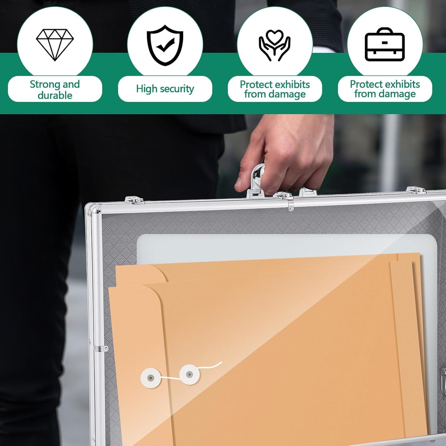 2 Pcs Aluminum Glass Display Case for Cards Trade Show Table Top Portable Sport Card Case with Clear Acrylic Showcase with Lock for Jewelry Craft Collector(32.7 x 22.1 x 3 Inch,Silver)
