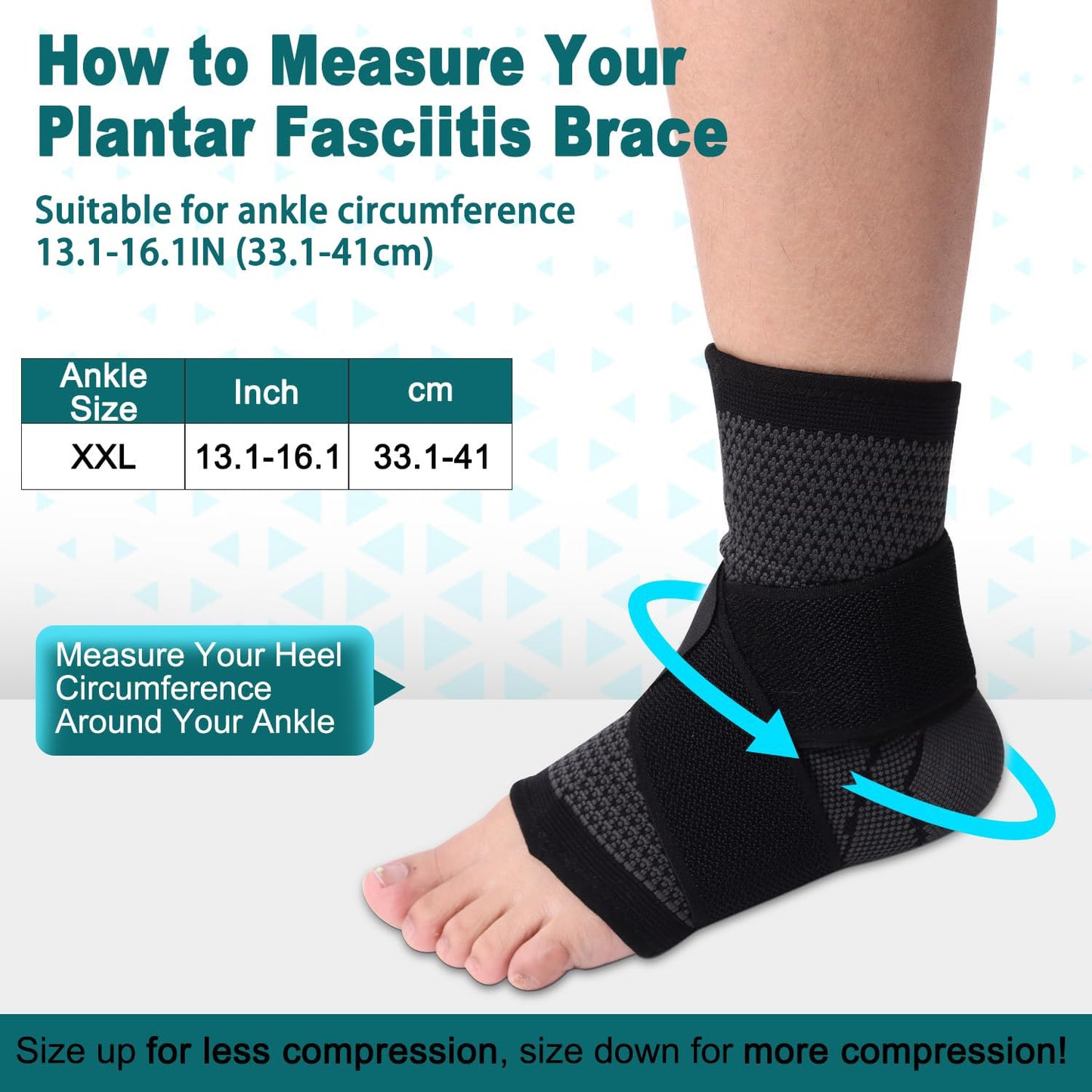 Consss Ankle Brace, Achilles & Plantar Fasciitis Relief Compression Sleeve, Foot Brace with Ankle Support Strap for Women and Men, Heel Protector Wrap for Pain, Tendonitis & Sprain XXL