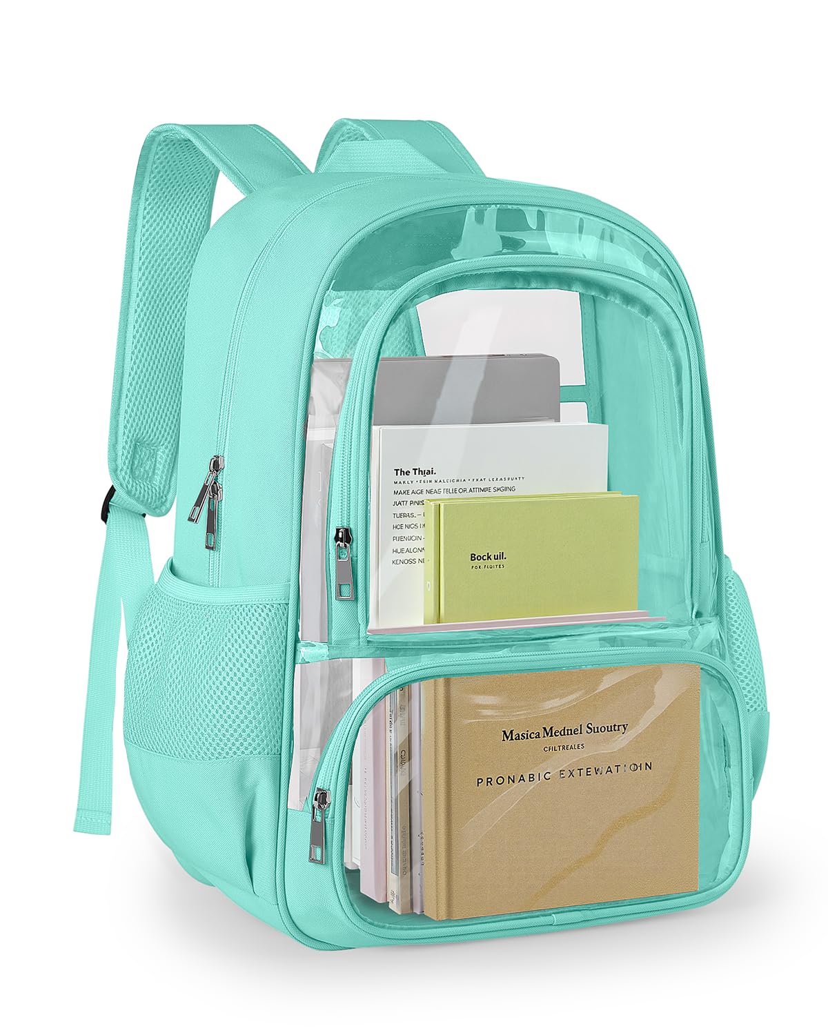 KIMNERPU Clear Backpack, Fabric & PVC Transparent Backpack with Reinforced Strap for Women Men, Heavy Duty Transparent Bookbag, Large Capacity Clear bag, Travel, Security, Green