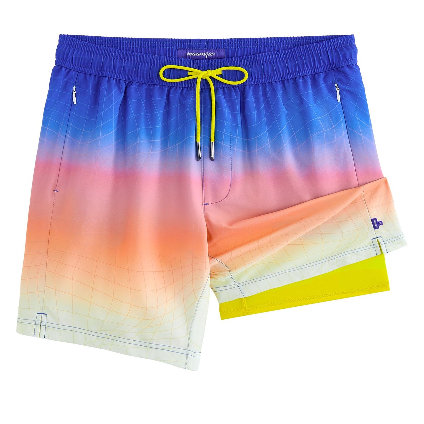 maamgic 2 in 1 Mens Swim Trunks 7 Inch Swim Shorts Swim Suits Board Shorts Orange Sunset Gradient X-Large