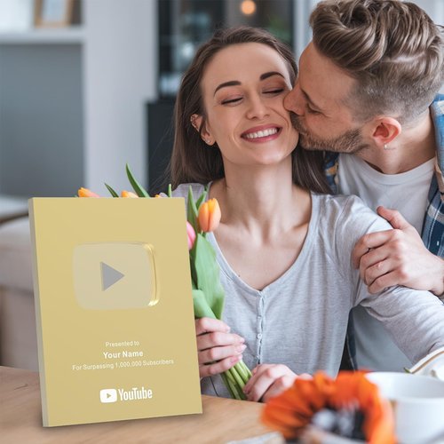 Customizable Plaque for YouTube, Personalized Button/Playbutton for YT Creators Subscriber Award Milestone Plaque Gold & Silver