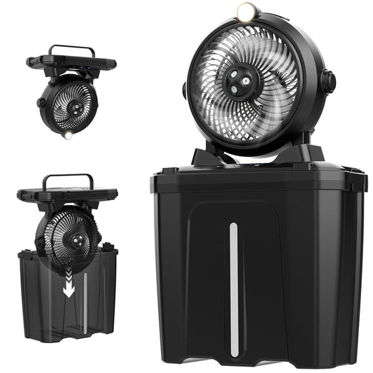 11L Bucket Portable Misting Fan with LED Light, 20000mAh (6.5/12h Working Rechargeable Camping Fan, 3 Strong Winds, 3 Large Spray Outlets,Cooling Mist Fans for Fishing/Travel/Garden Party/Tent