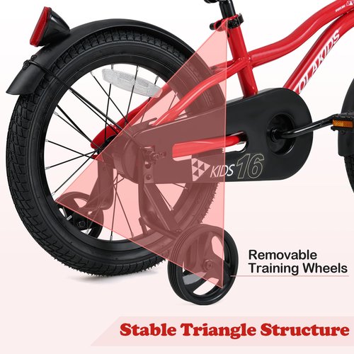 Olakids Kids Bike, 12 14 16 18 Inch Toddlers Bike with Training Wheels Safety Bell Adjustable Seat and Handlebar, Handbrake and Coaster Brake, Children's Bicycle for Boys Girls (16 Inch, Red)
