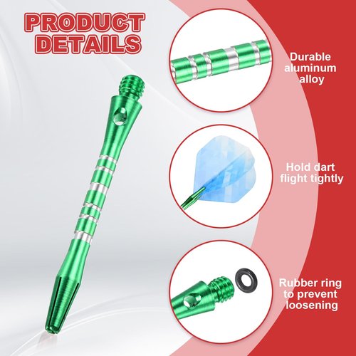 PATIKIL Aluminum Dart Shafts 45mm, 4 Pack Medium 2BA Thread Dart Stems Replacement Accessories with Rubber Rings for Steel Tip, Green