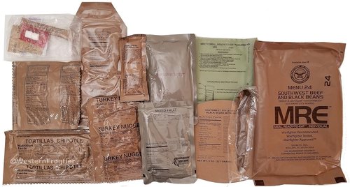 MRE U.S. Meals Ready to Eat (Variety Pack of 24) – (A or B Case Selected at Random) Nutritional Emergency Food Rations - Freeze Dried Food w/ Flameless Heater, Entree, Dessert, & More - MRE Kit for Emergency Survival, Hunting, & More