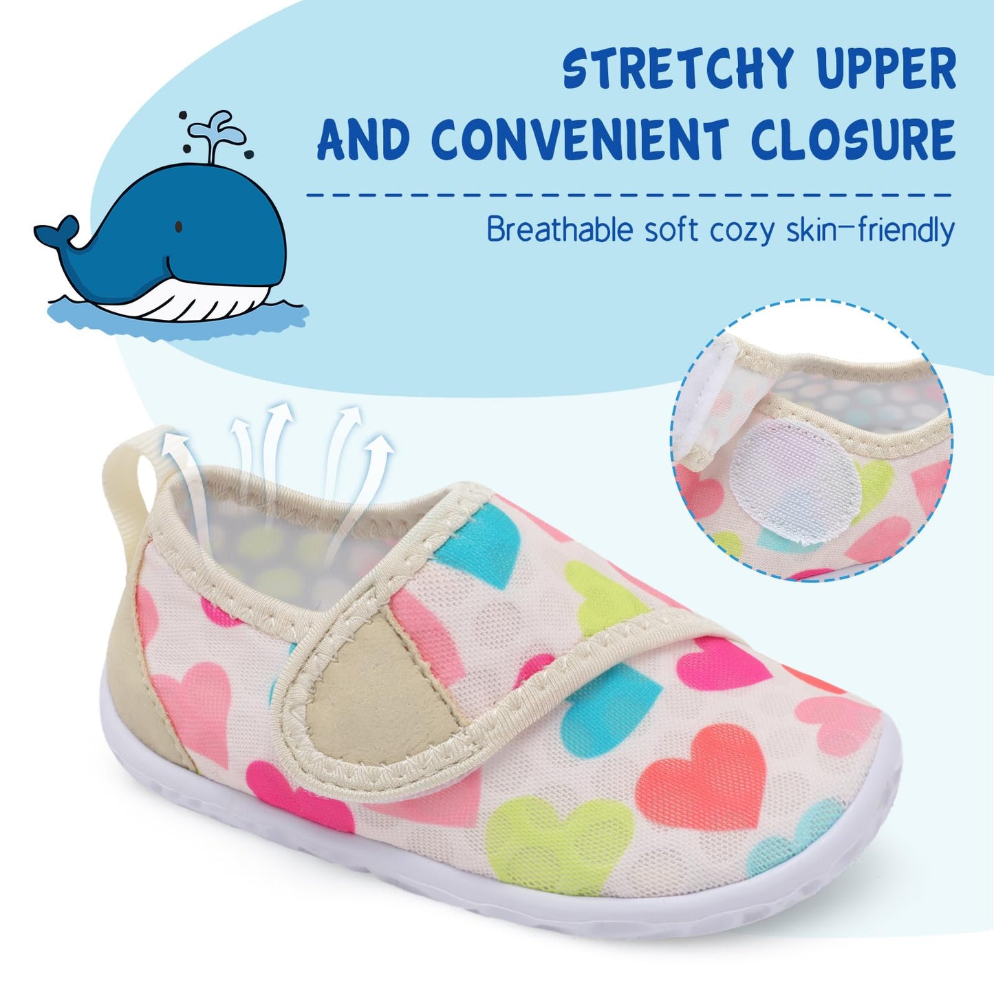 LeIsfIt Kids Water Shoes Toddler Girls Boys Swim Shoes Outdoor Quick-Dry Breathable Aqua Socks for Beach Pool Surf, Color Love, 7 Toddler