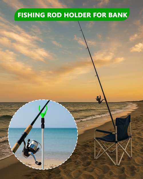 Fishing Rod Holder, Adjustable Telescopic Fishing Pole Holders for Ground Fishing Rod Holders Sand, 6-Pack with Alarm Bells