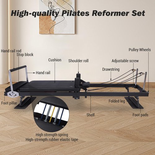 Garvee Pilates Reformer Machine 91" ,Pilates Equipment with Springs for Full Body,Pilates Reformer Bed w/Dual Resistance Springs & Elastic Resistance Bands,