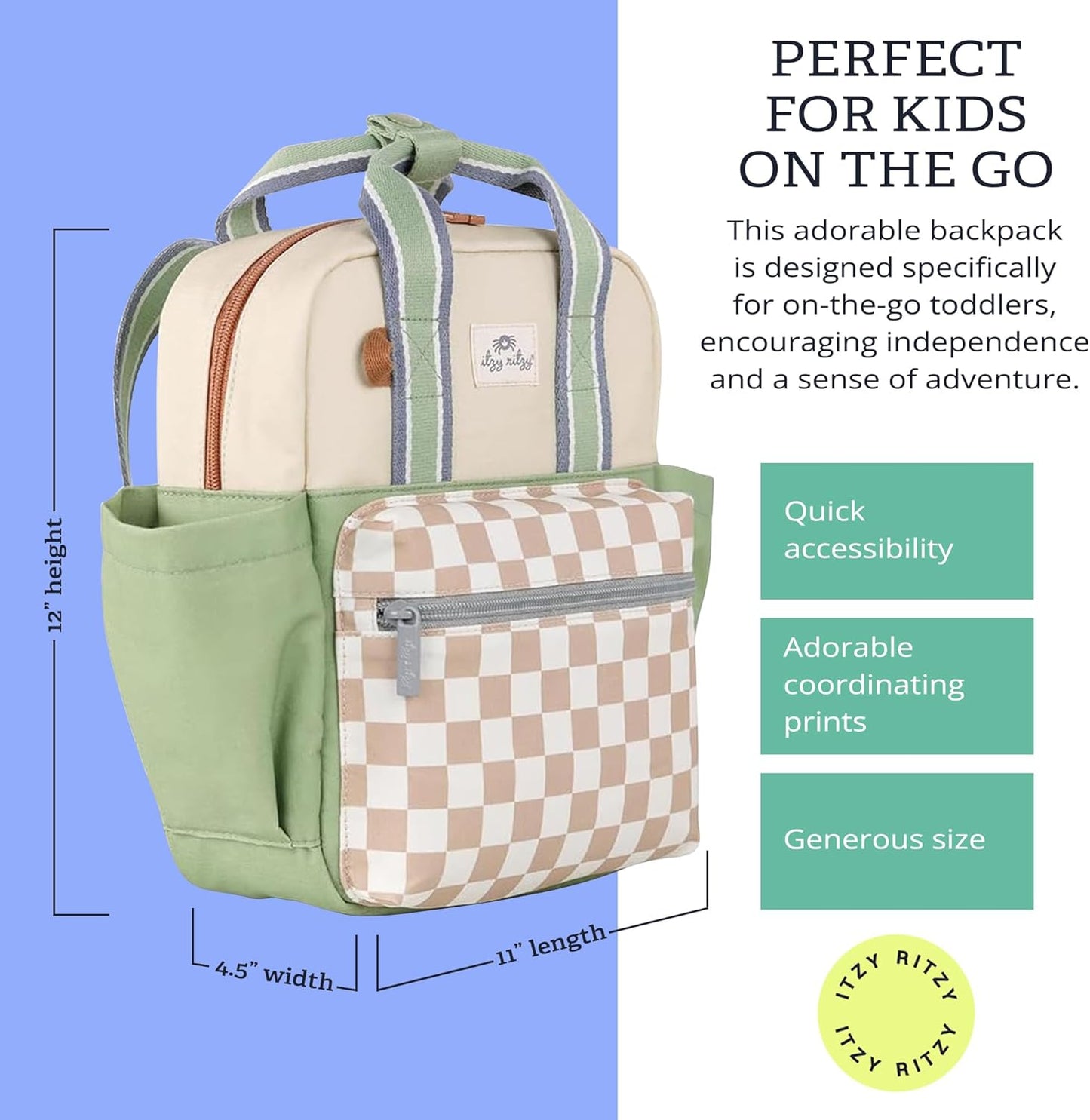 Itzy Ritzy Toddler Backpack - Daycare Bag - Features Adjustable Shoulder Straps, 2 Side Pockets & Spacious Interior with Wipeable Fabric Lining & Name Label, Strawberry Backpack