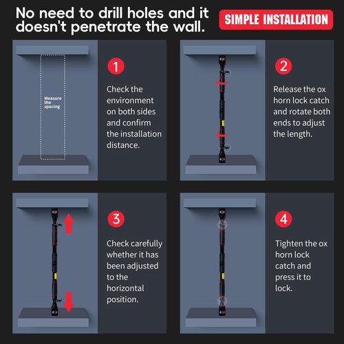 leikefitness Pull-Up Bar For Door Frame Chin Up Bar Upper Body Workout - Indoor Portable Training Pull-Up Bars - Adjustable 27.5"- 39" Width Locking Mechanism