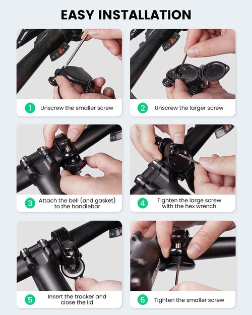 RAVEMEN Q2 Bike Bell Compatible with AirTag, Loud Hidden Bicycle Bell for Adults and Kids, Fit 0.87''/22.2, 1''/25.4, 1.25''/31.8mm Handlebars