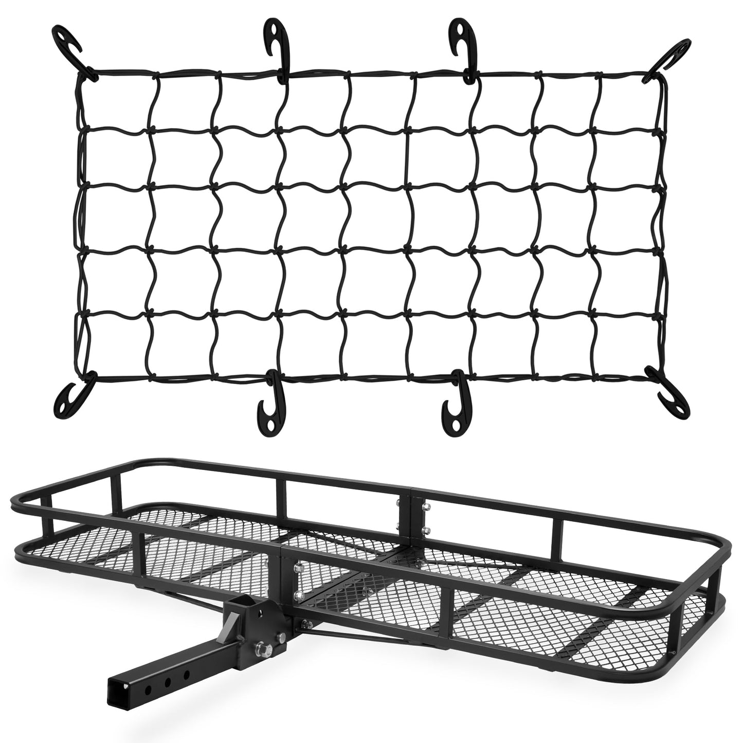 ARKSEN 60" x 23" x 5.5" Folding Hitch Cargo Carrier Basket with Net, 500 Lbs Heavy Duty Rear Trailer Hitch Cargo Rack Fits 2" Receiver for SUV, Truck & Van, Ideal for Camping & Travel