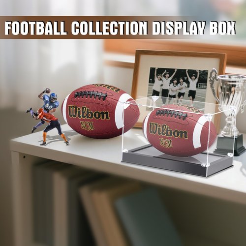 Acrylic Football Display Case with Adjustable LED Light,Clear Football Holder Display Box Multiple Light Modes Full Size,UV-Protective Dust-Proof, Lighted Football Memorabilia Display Case