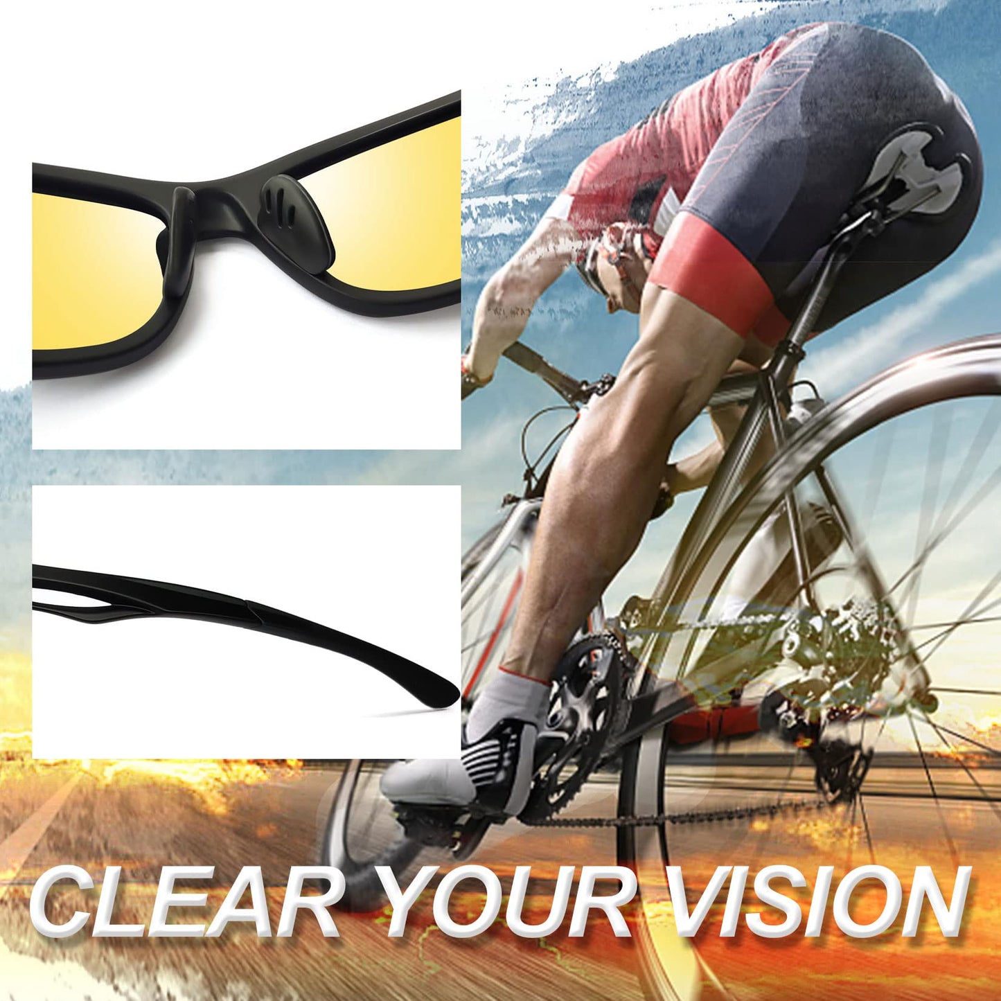 Joopin Sports Night Vision Glasses Yellow Lens Shades for Men Women Wrap Around Night Driving Glasses UV Protection (Black Yellow)