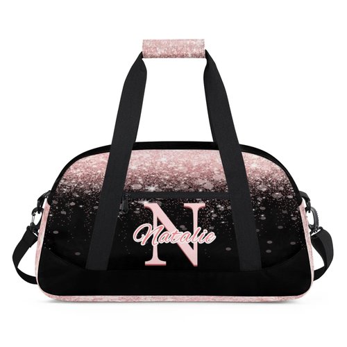 Personalized Kids Sports Duffel Bag with Name Custom Gym Dance Bag for Boys Girls Waterproof Weekender Overnight Bag for Travel Cheerleading Gymnastics Pink Sequins