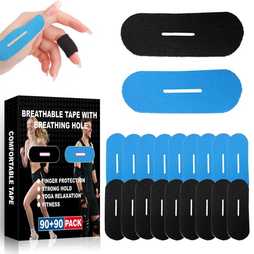 Musibo 180 PCS Bowling Thumb Tape with Breathing Holes - Breathable & Sweat Proof Sports Tape for Men Women, Finger Grip Protection for Bowling, Yoga, Fitness (Black & Blue)