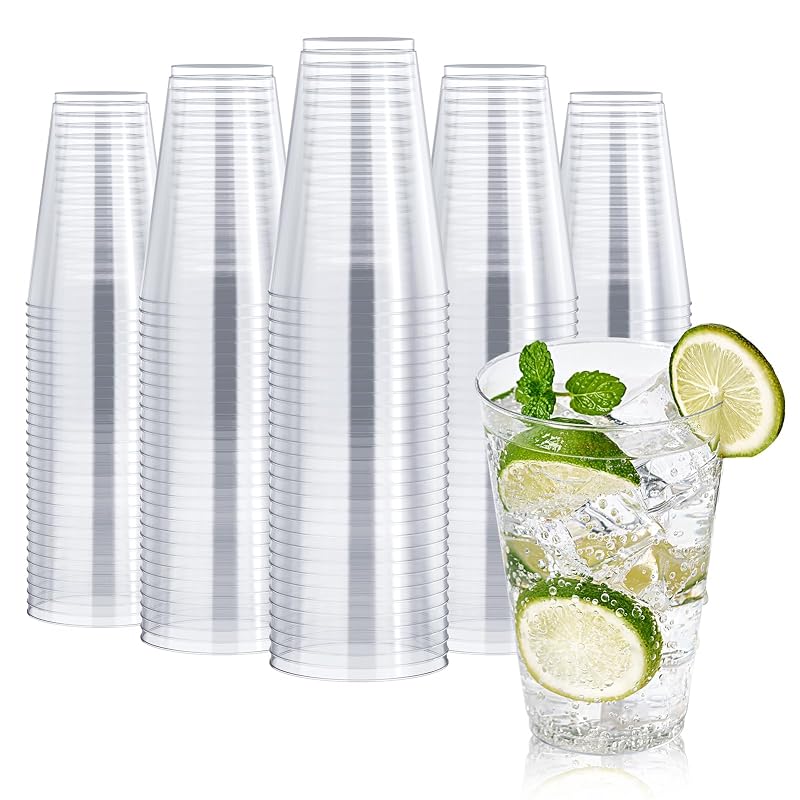 14 Oz Clear Plastic Cups (Pack of 200) - Large Disposable party Cups, FOCUSLINE