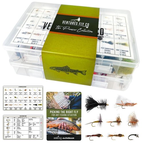 Ventures Fly Co. | 122 Premium Hand Tied Fly Fishing Flies Assortment | Two Fly Boxes Included | Dry, Wet, Nymphs, Streamers, Wooly Buggers, Terrestrials | Trout, Bass Lure Set, Kit, Gift