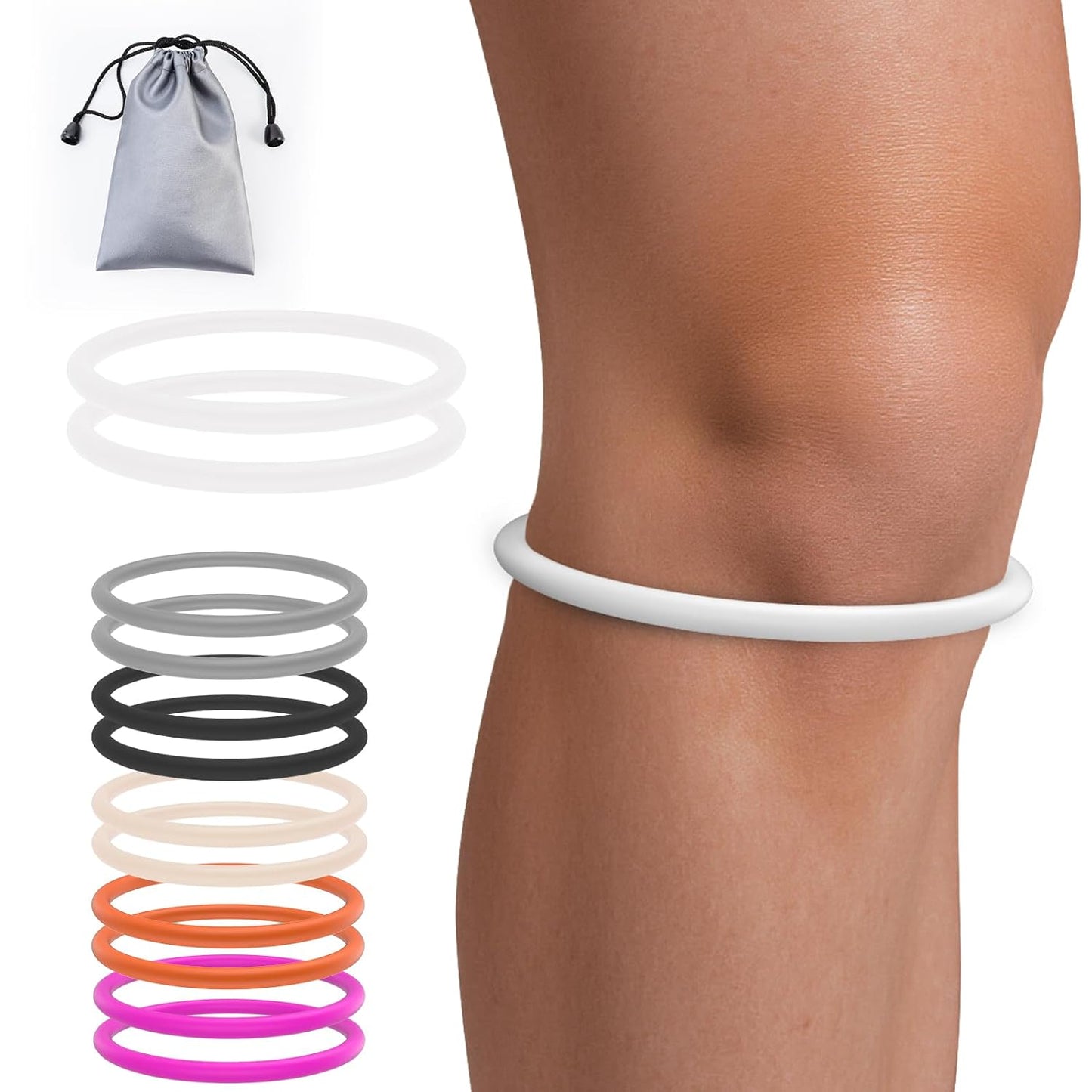 2PCS Patellar Tendon Support Strap for Knee Pain Relief, Knee Bands for Basketball, Running, Tennis, Soccer and Hiking, Silicone Patella Band for Women and Men, Includes Storage Bag (Black)