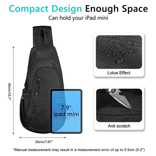 TITECOUGO Small Sling Bag Lightweight Crossbody Bag for Women Men Hiking Backpack Travel Shoulder Bag Chest Daypack for Gym Work Outdoor Sports Black Black