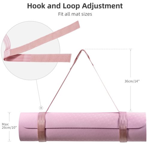 Trilancer Adjustable Yoga Mat Strap With Hook and Loop Closure, Yoga Mat Holder Carrier, for Carrying, Storing, and Organizing Yoga Mat of Various Sizes (Pink) - Mat Not Included