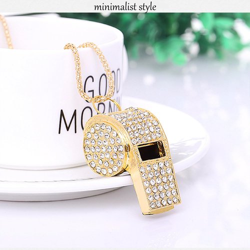 UGpine Shining Crystal Rhinestone Bling Whistle with Keychain for Referees, Coaches, Teachers, Police, Training (Gold)