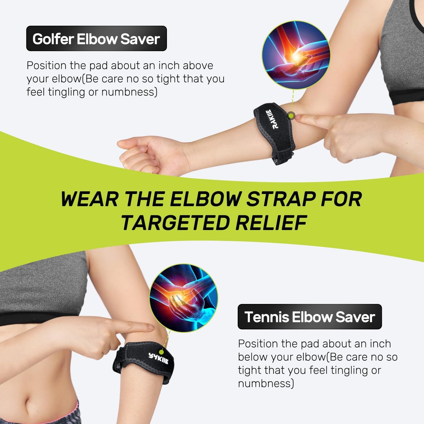 Rakiie 2 Pack Tennis Elbow Brace for Men Women, Adjustable Non-slip Golfer Elbow Strap with Support Compression Pad, Counterforce Brace for Sports, Fit 7.08-14.17", Blue