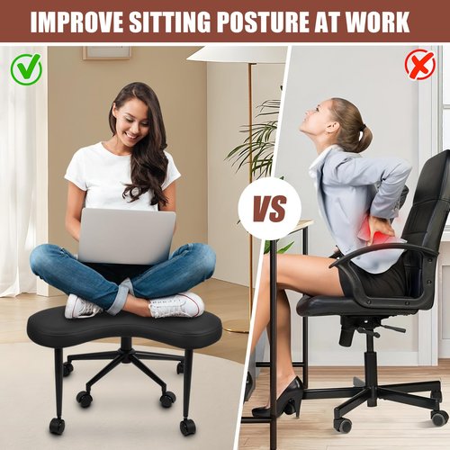 Meditation Chair Plus, Cross Legged Chair with Wheels, ADHD Chair, Criss Cross Desk Chair with Lumbar Support and Adjustable Stool, Flexible Design for Fidgety Sitters, Black