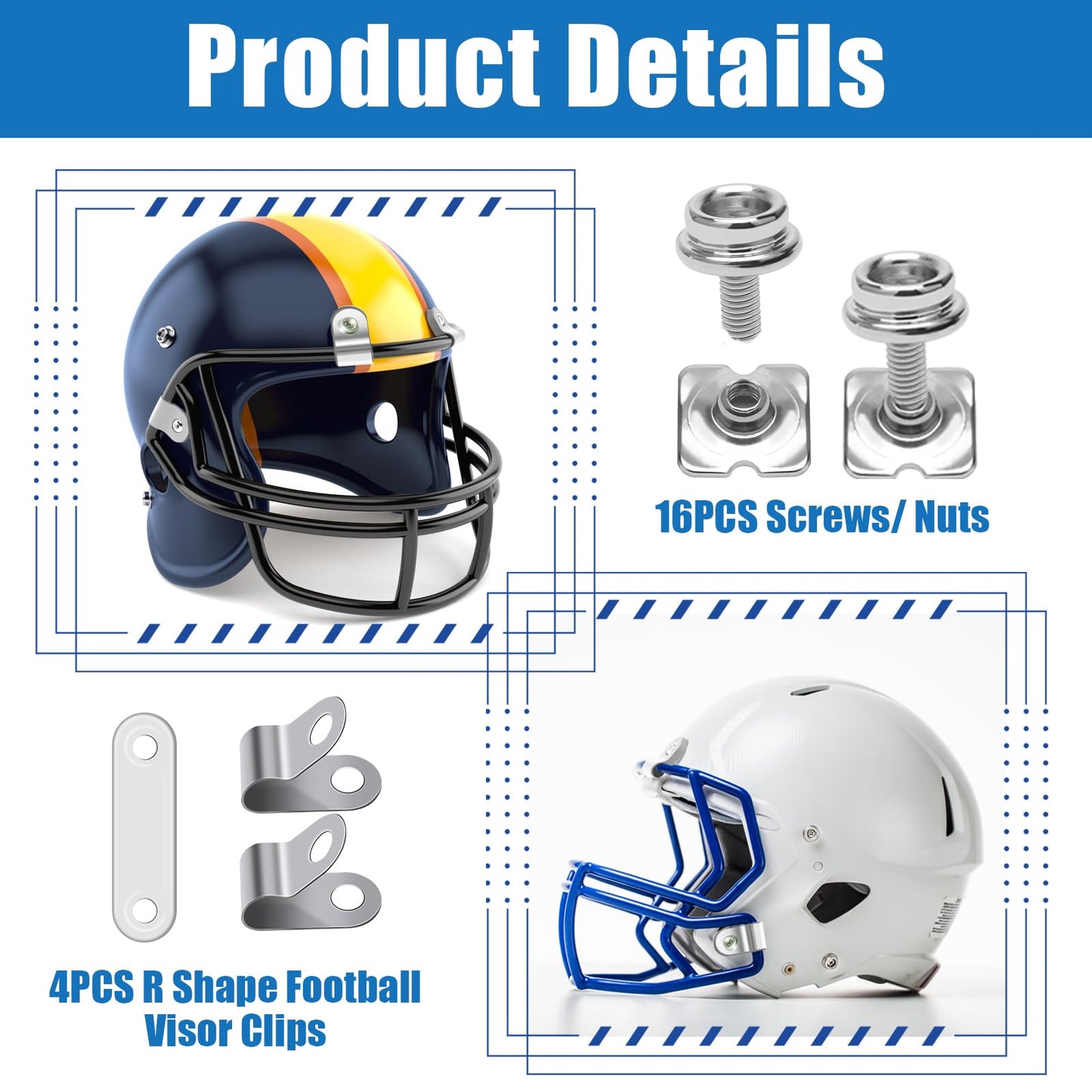 Anglekai 31PCS Hockey Helmet Repair Kit, Football Helmet Hardware Kit Include 2 J Clips/ 4 Rubber Gaskets/ 4 R Shape Football Visor Clips/ 16 Screw Nuts/ 4 Chin Strap Adapter/Screwdriver (61)