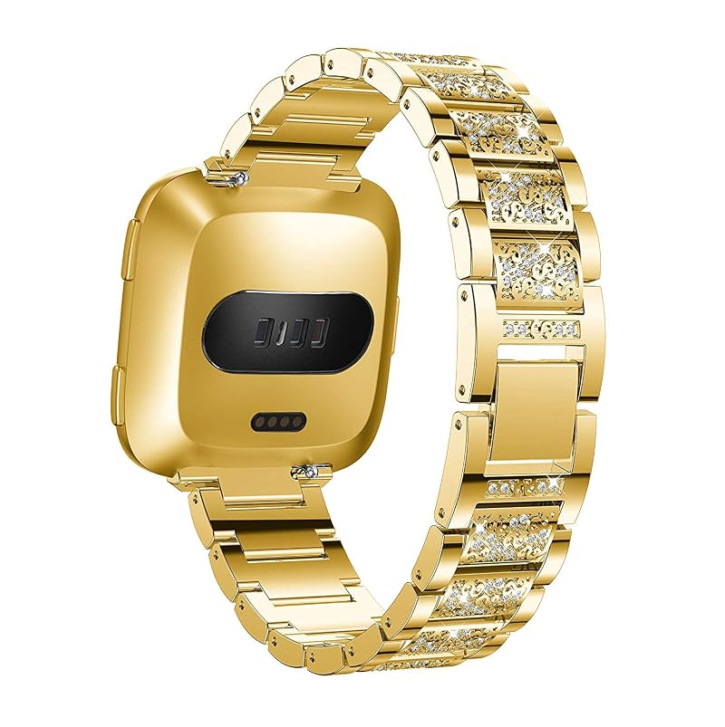 Diamond Rhinestone Fitbit Versa Band - Gold Stainless Steel Replacement Strap (Variation: Gold+for Versa Versa2)