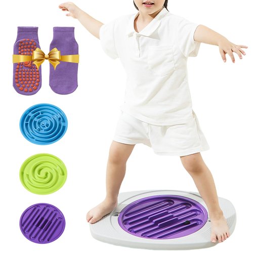 Balance Board Maze, 20 inch Labyrinth Rocking Seesaw with 3 Replacement Labyrinth Boards, Increase Exercise Balance Ability, 10°-30° Tilt Non-slip Round Balancing Board, Max Load 220 Lbs (White)