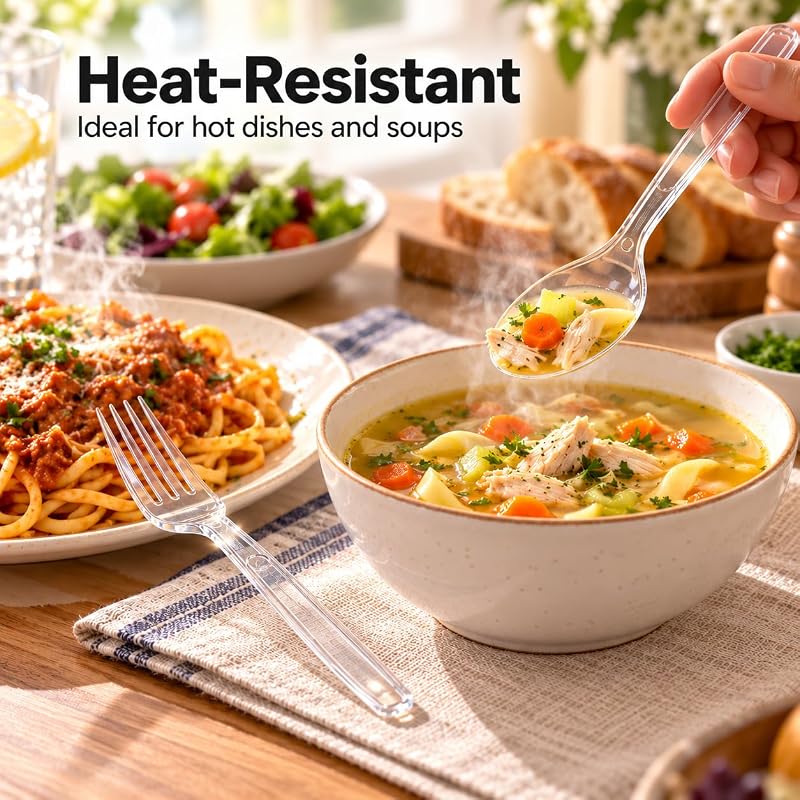 400pcs Clear Plastic Forks & Spoons - Heavy Duty Disposable Utensils, Crystal Clear 7" Forks & 6.5" Spoons, Includes 200 each (Variation of THIS listing: 400pcs Clear Plastic Forks and Spoons)