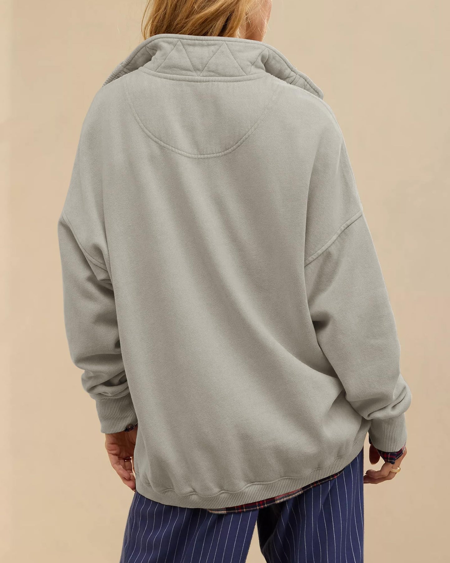 Gacaky Sweatshirt for Women Oversized Casual Long Sleeve Button Henley Neck Pullover Tops Fashion Outfits Clothes Gray XS