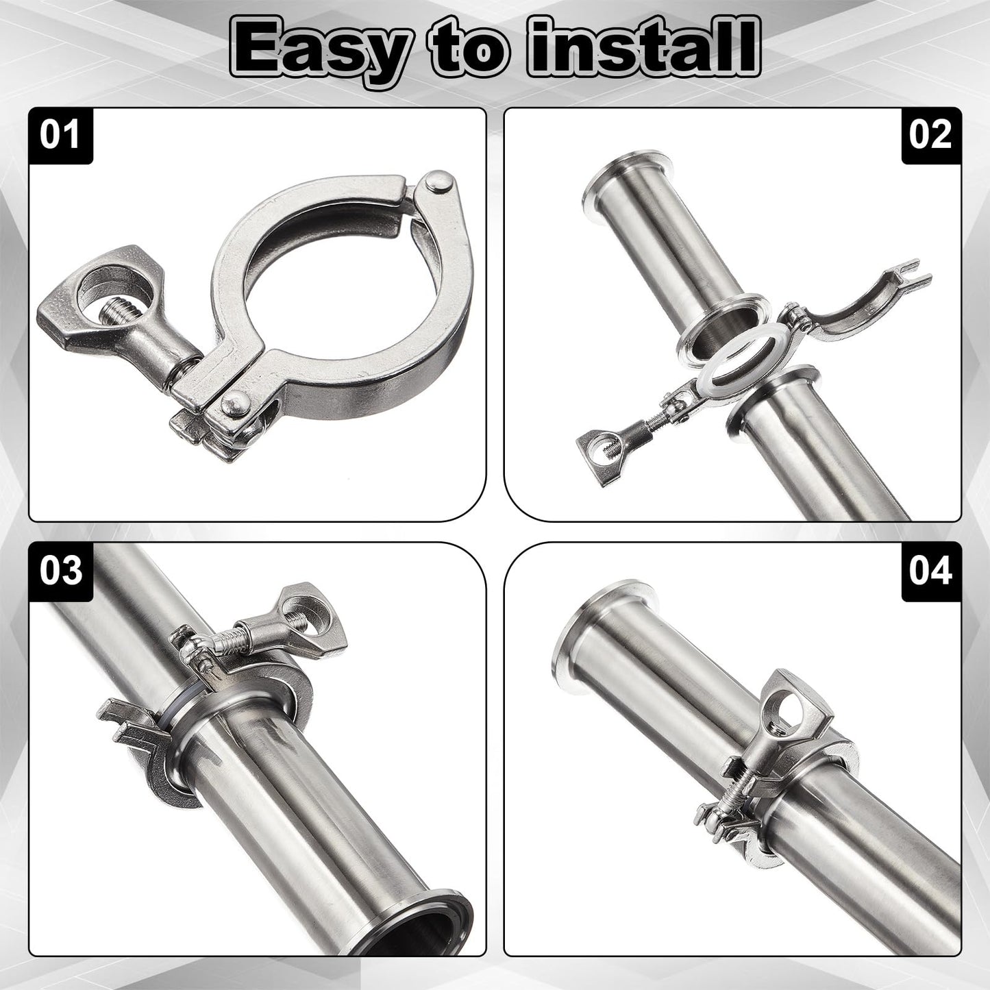 Duraaamo 12 Pcs Stainless Steel 304 Tri Clamp Heavy Duty Single Pin Tri Clamp Generic with Wing Nut for Ferrule Tc with Silicone Gasket (1.5 Inch)