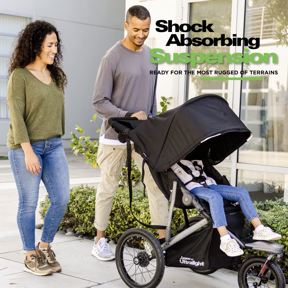 Joovy Zoom360 Ultralight Jogging Stroller Featuring High Child Seat, Shock-Absorbing Suspension, Extra-Large Air-Filled Tires, Parent Organizer, Air Pump, and Easy One-Hand Fold (Red)