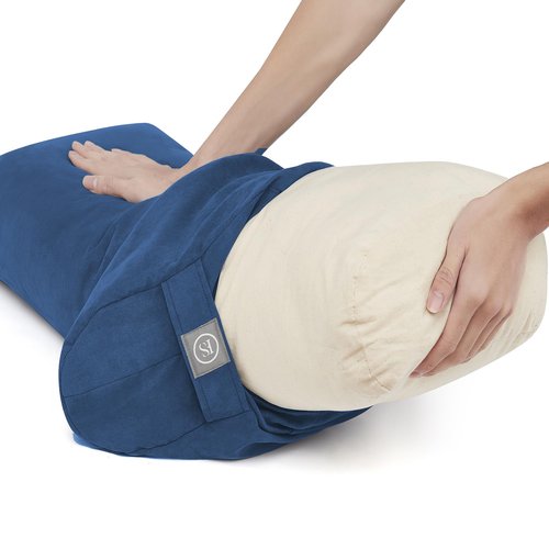 Yoga Bolster Pillow for Meditation, Stretching & Restorative Yoga- – Firm Support Cushion with Washable Cover & Carry Handle – Ideal for Yin, Floor Poses, Breathwork & Relaxation, Navy Blue