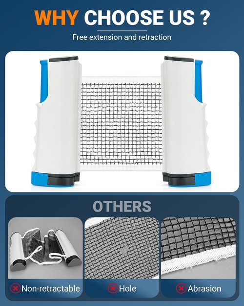 EOTJYAO Retractable Ping Pong Net, Upgrade Table Tennis Net Stands Upright Without Sagging, Ping Pong Net for Any Table, Easy to Use and Portable, Play Indoors & Outdoors, Ping Pong Table Net