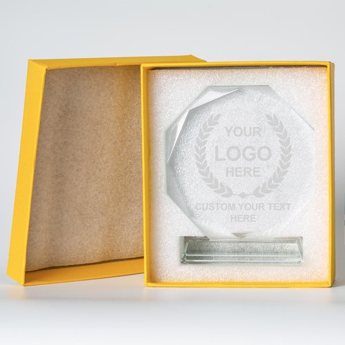 Emoragifou Custom Crystal Trophy Award, Customized Engraved Crystal Award Plaque with Your Logo/Emblem/Text, Personalized Awards and Trophies for Sports, Corporate Events, Games Nights