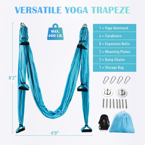 ZELUS Aerial Yoga Swing Sling Strong Yoga Hammock Kit Set Trapeze Inversion Equipment Include 2 Extensions Straps and Ceiling Mounting Kit (Blue)