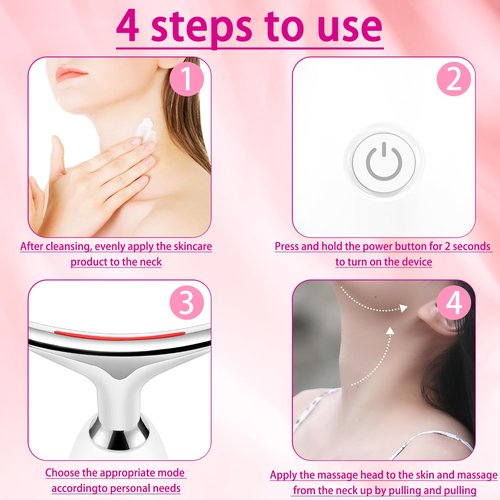 VGY Face and Neck Massager Tool, 7-in-1 Color Red-Light-Therapy Wand for Skin Care, White