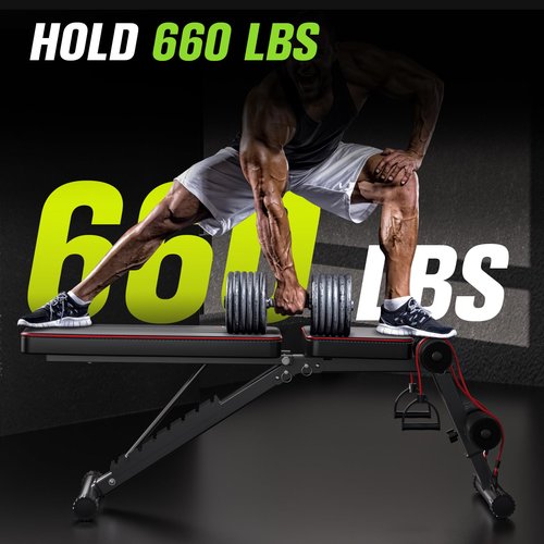 FitinOne Adjustable Folding Weight Bench for Home Gym, 660 lbs Capacity Multi-Functional Workout Bench Sturdy Durable for Full Body