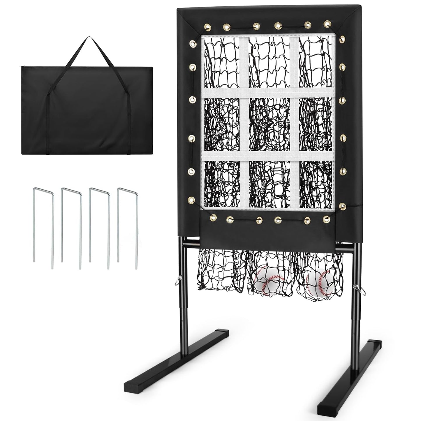 MONOJOY Baseball Pitching Net: 9-Hole Pitching Net with Strike Zone Adjustable Softball Pitching Nets Includes Carry Bag for Indoor | Outdoor Use, Practice of Pitching, Batting, and Throwing Drills