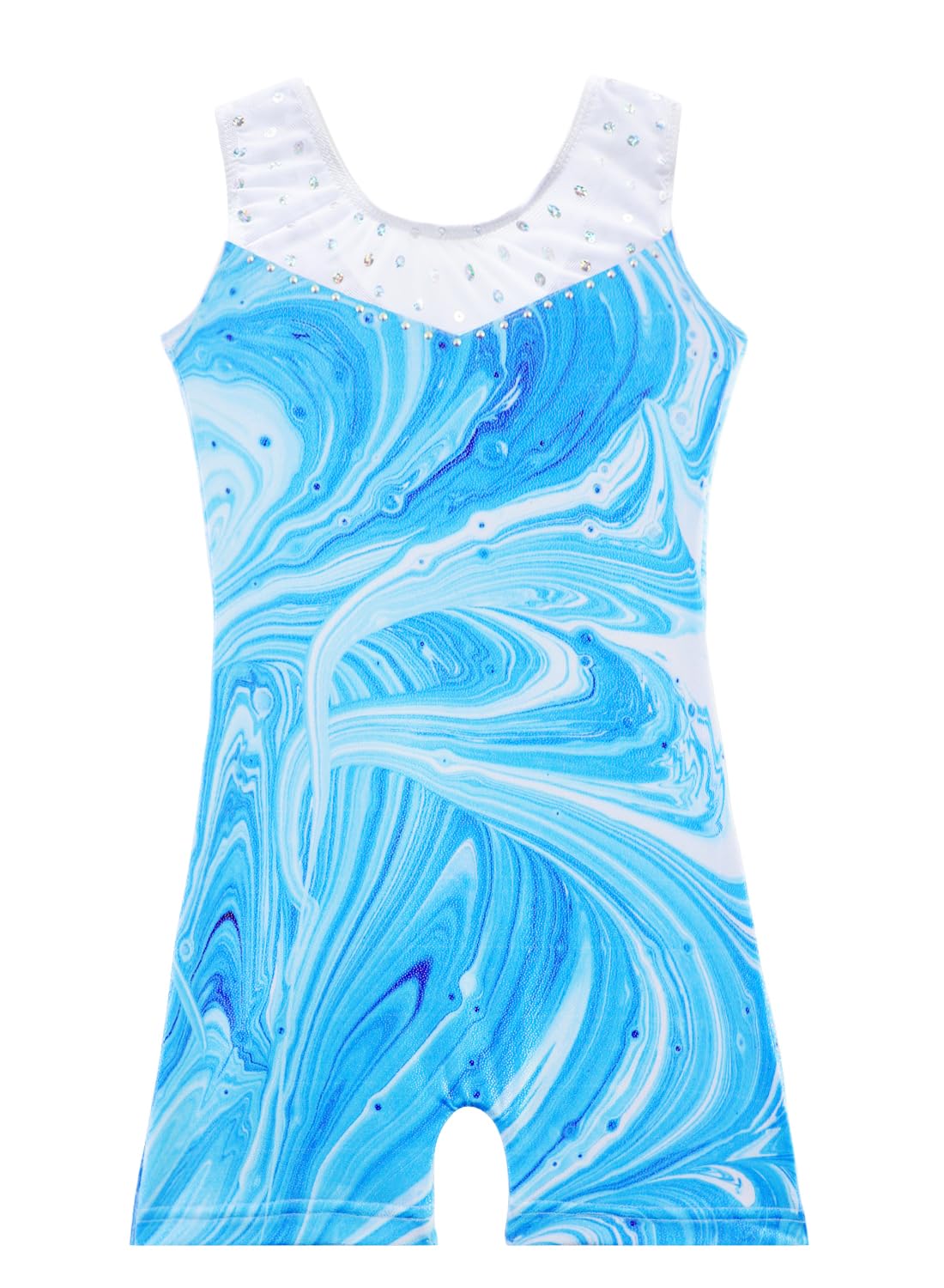 Belovance Toddler Leotards for Girls Gymnastcis Dance Outfit 5-6 Kid Sleeveless Sparkle Blue Marble Biketard (Blue Marble, 5/6 Years)