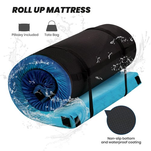Memory Foam Camping Pad, Waterproof Sleeping Pad for Adults, Roll Up Floor Mattress for Indoor/Outdoor Use, Ideal for Side Sleepers and Guests